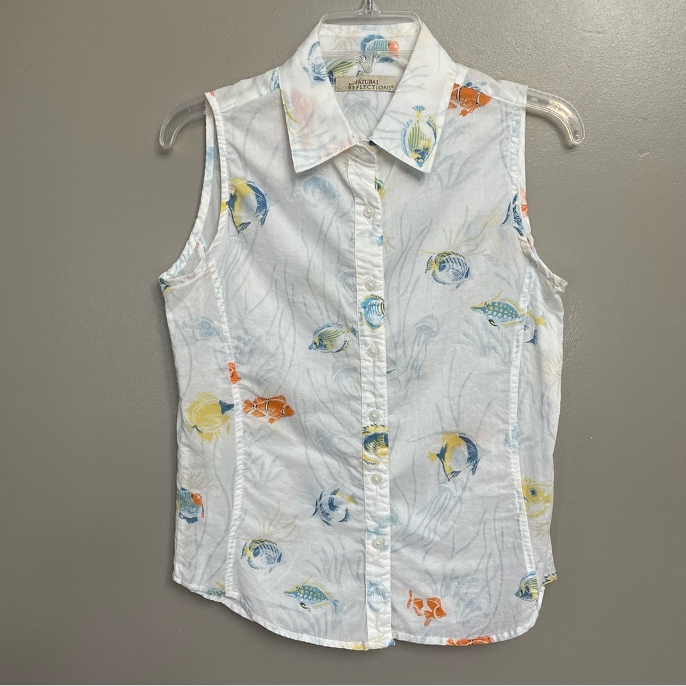 Natural Reflections Women’s Medium Sleeveless Tank fish cotton sheer - Picture 2 of 10